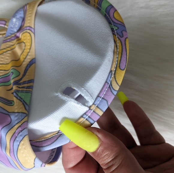 Abstract pattern purple green and yellow push up bikini top size L - Picture 3 of 10